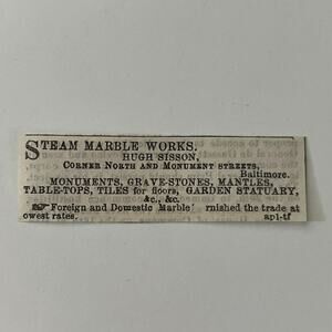 Steam Marble Works H Sisson Baltimore 1862 Civil War Baltimore Clipping SAJ2-S27